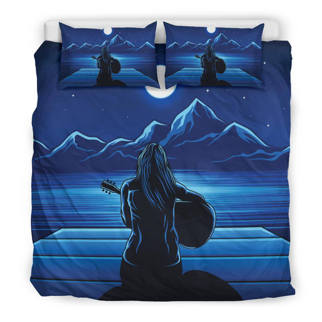 Guitarist Woman in the Moonlight, Mountain view, Sea Bedding Set - Top Content | POD Collection | Free Shipping